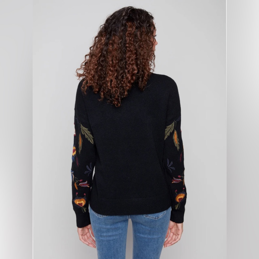 CHARLIE B Black Floral Sweater - Picture 3 of 3